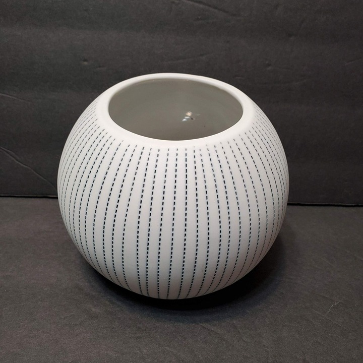 Pettra Ceramic Vase, Blue Dot Dash Stripe Small Round Pottery Bud Vase