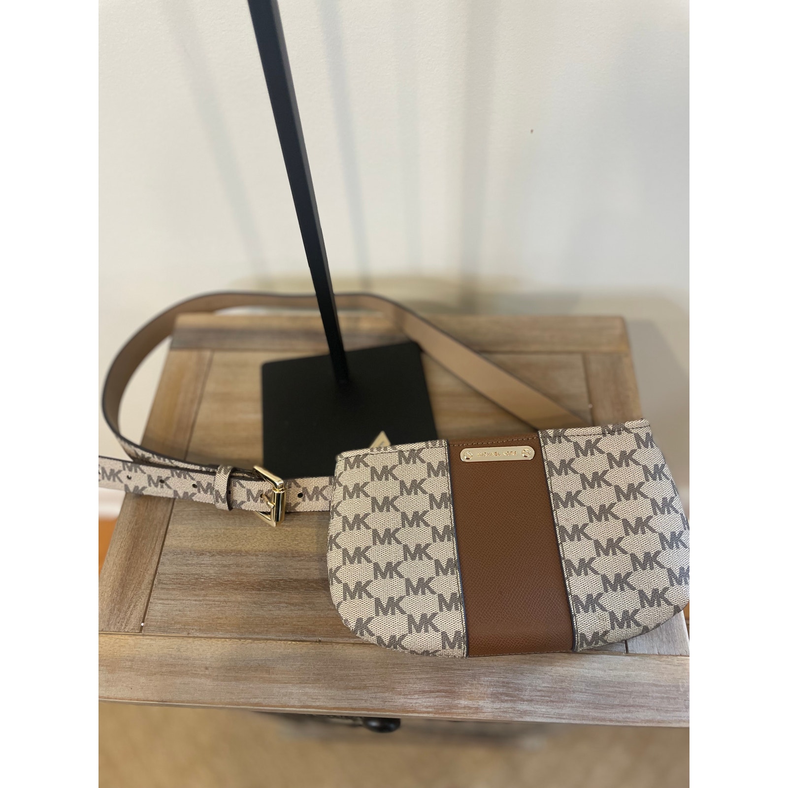 Michael Kors Tan + Brown MK Logo Belt Bag Sz L/XL