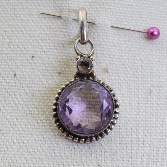 Vintage Amethyst, Spinel, & Sterling Silver Pendant