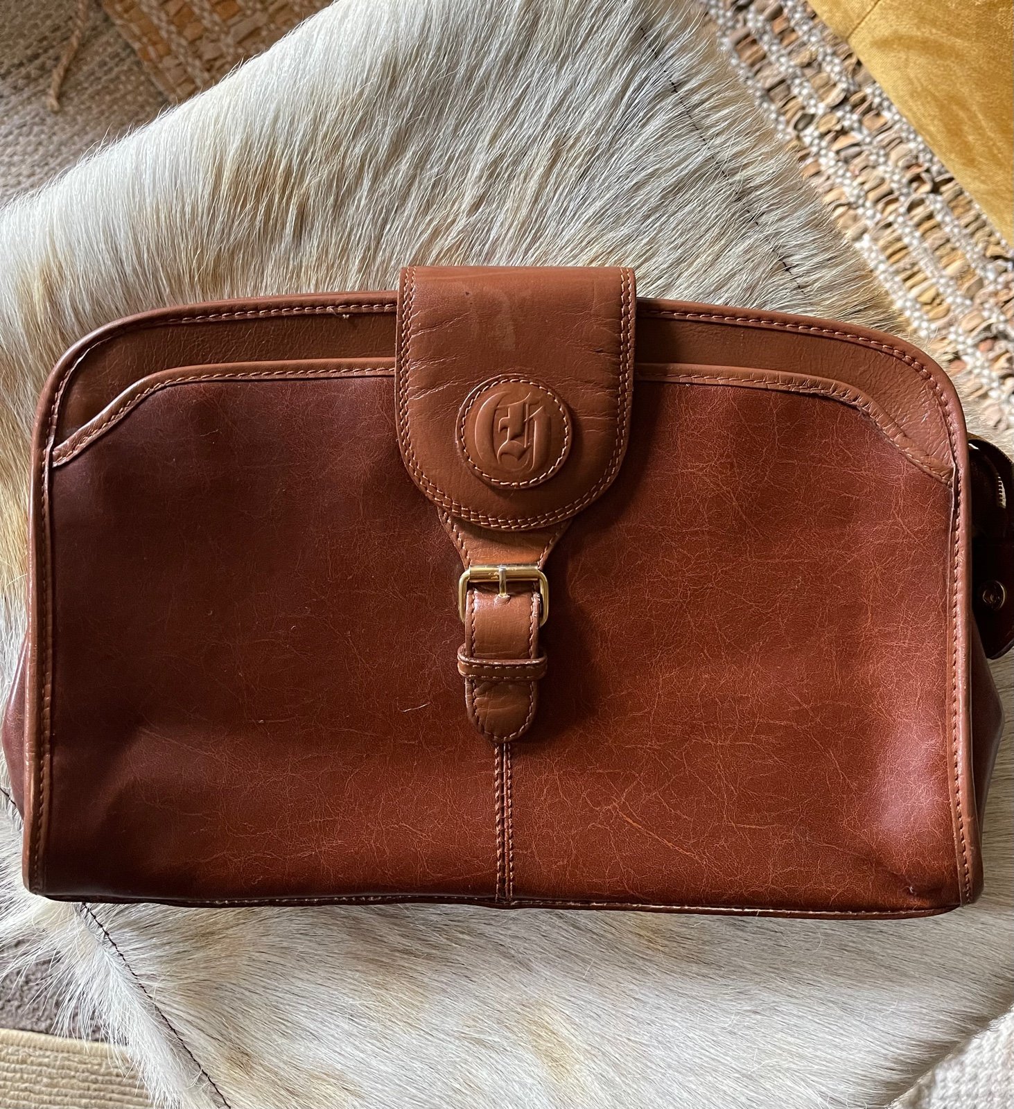 Vintage Charles Hubert foldover envelope clutch crossbody strap Italian leather
