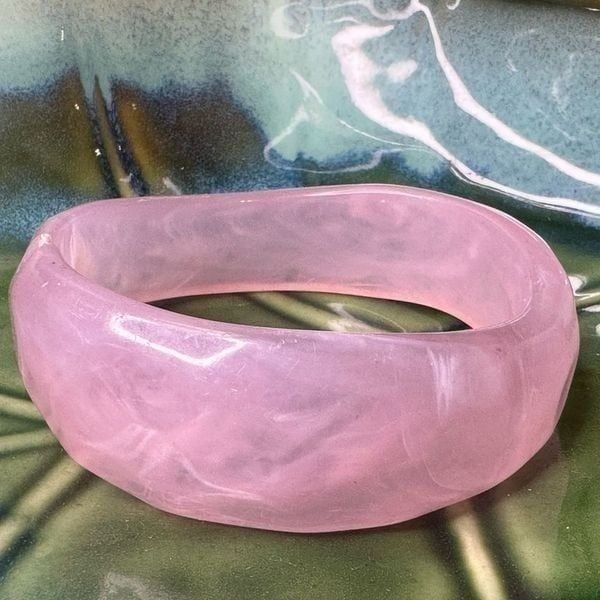 Vintage Natural Genuine Rose Quartz Bangle Bracelet Gorgeous