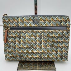 Tory Burch Northern Blue Basket Weave Quilted Clutch/Pouch/Toiletry Bag with Dus