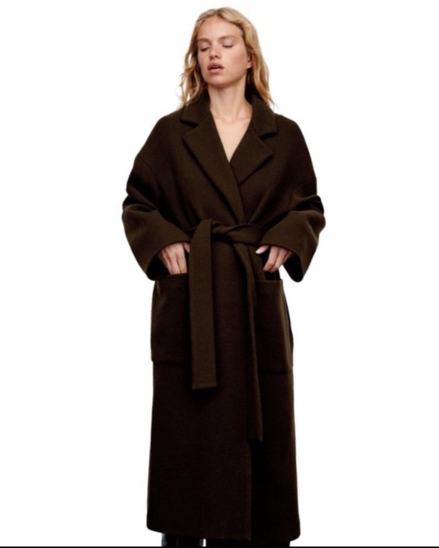 Zara Wool Blend Chocolate Brown Wrap Coat