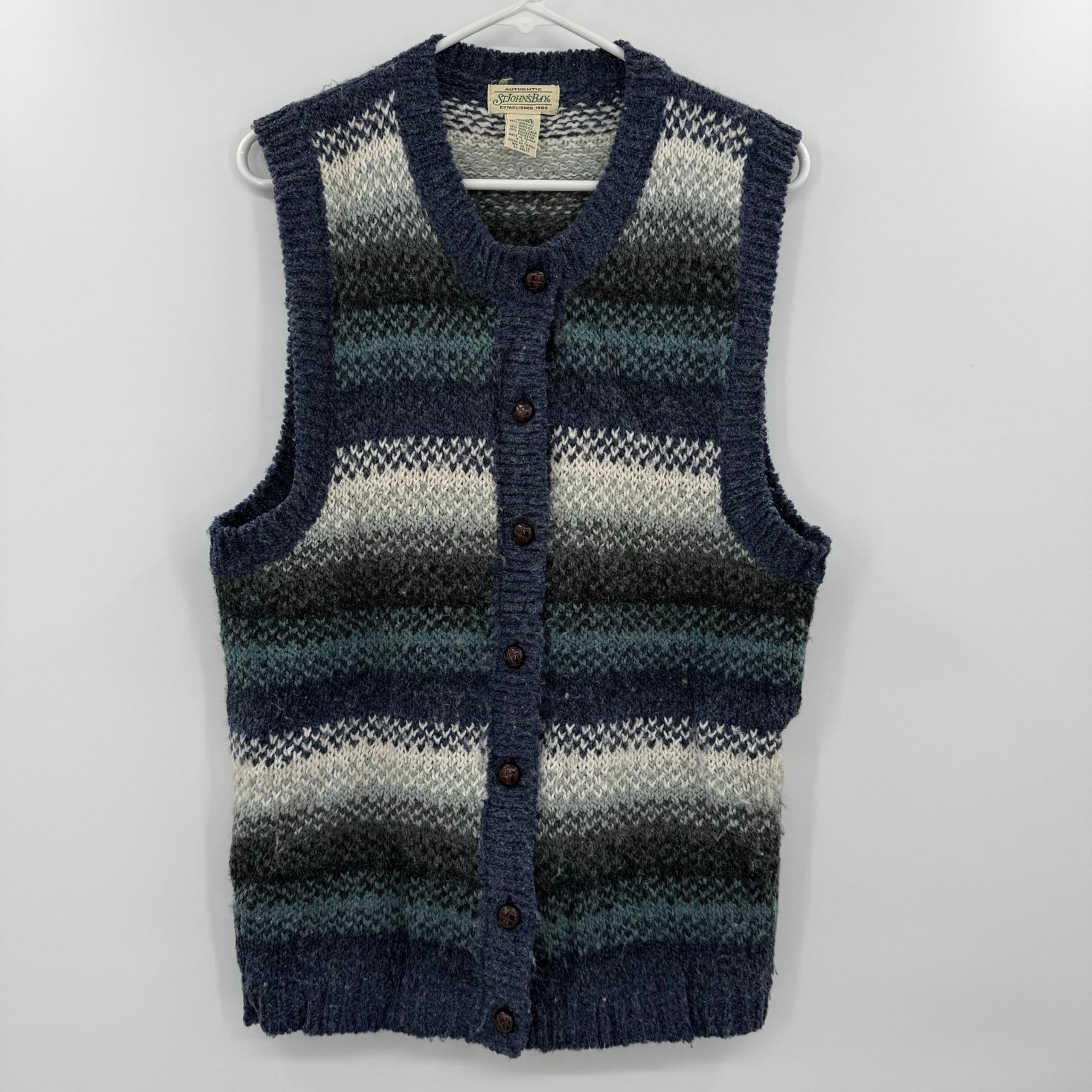 St. John's Bay Blue, Gray, & White Button Sweater Vest Size large wool blend