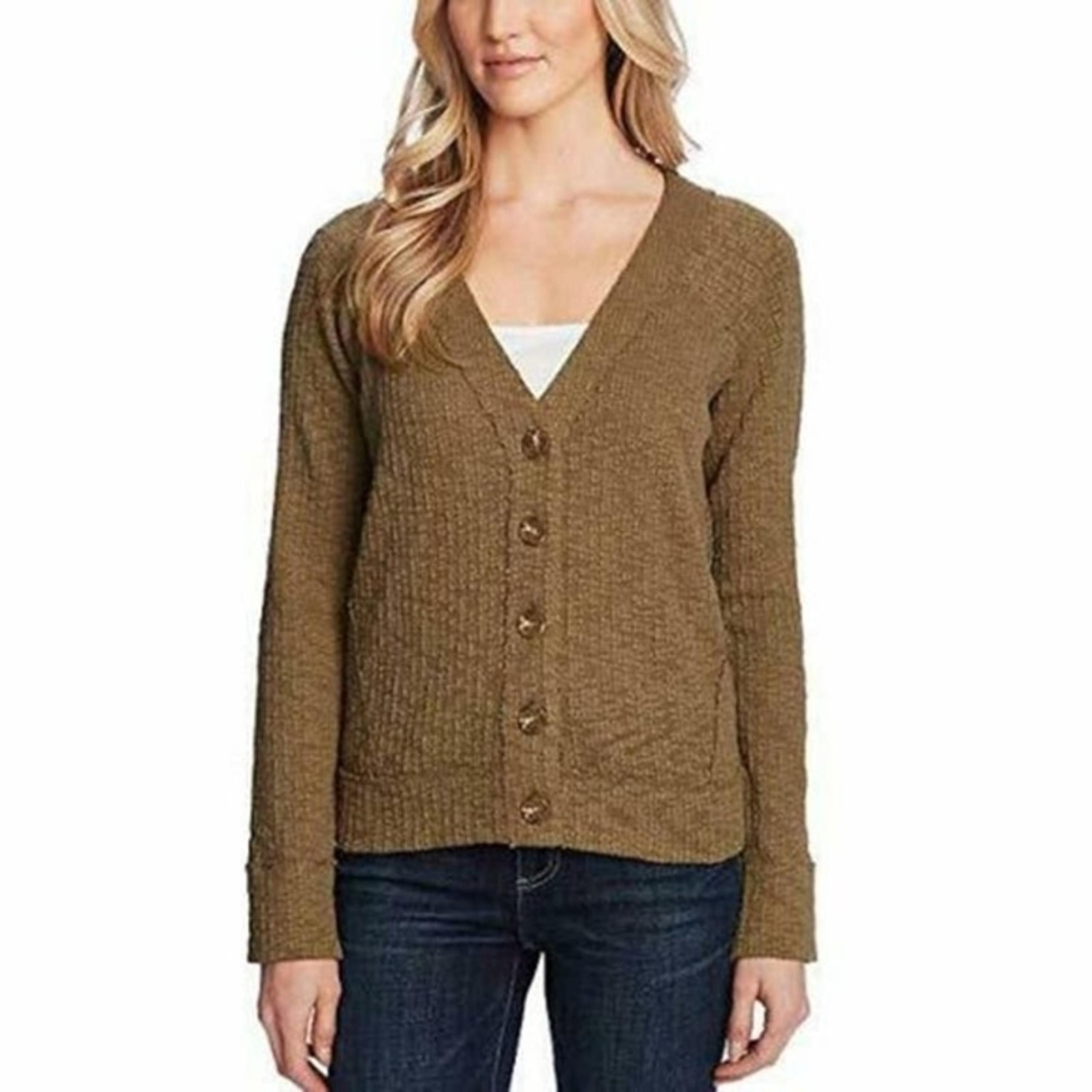 Two by Vince Camuto Textured Button Front Cardigan Sweater Green Medium
