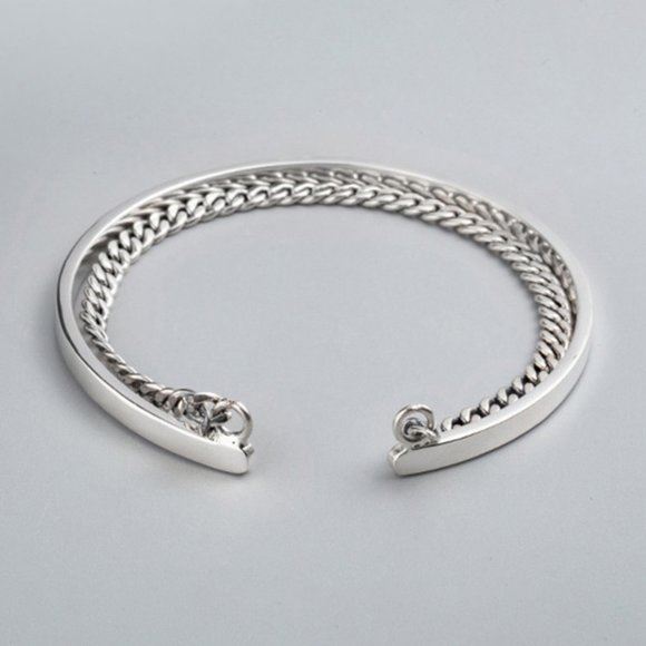 *NEW 925 Silver Layered Chain Bracelet