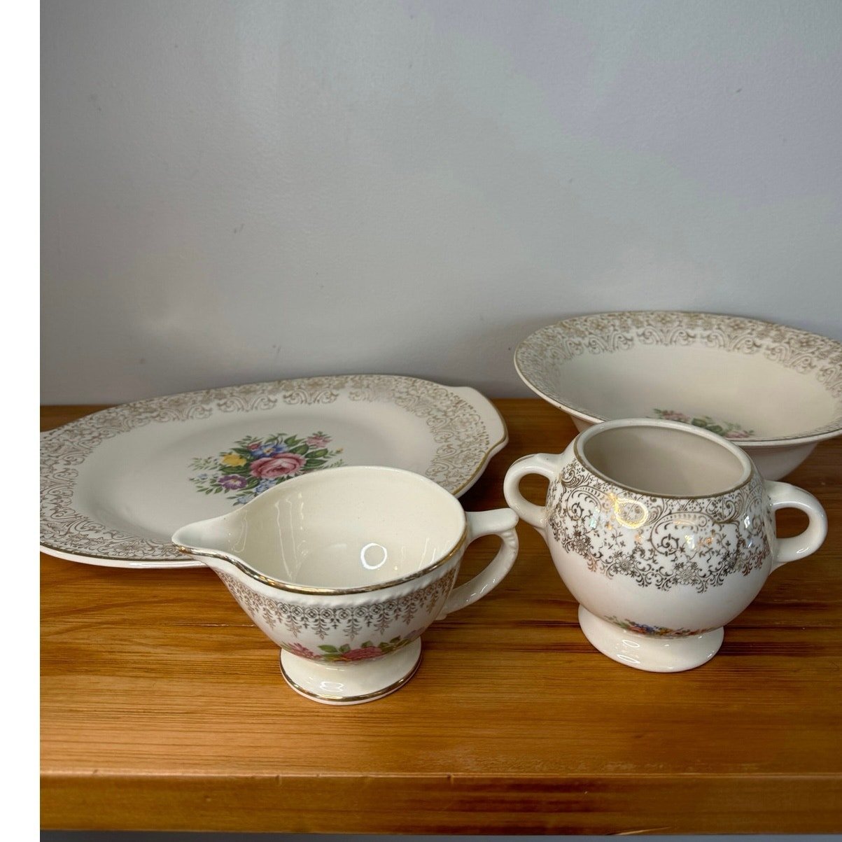 Triumph Limoges Rosalie 22K Gold Serving Dish and Bowl with Cream and Sugar Cups