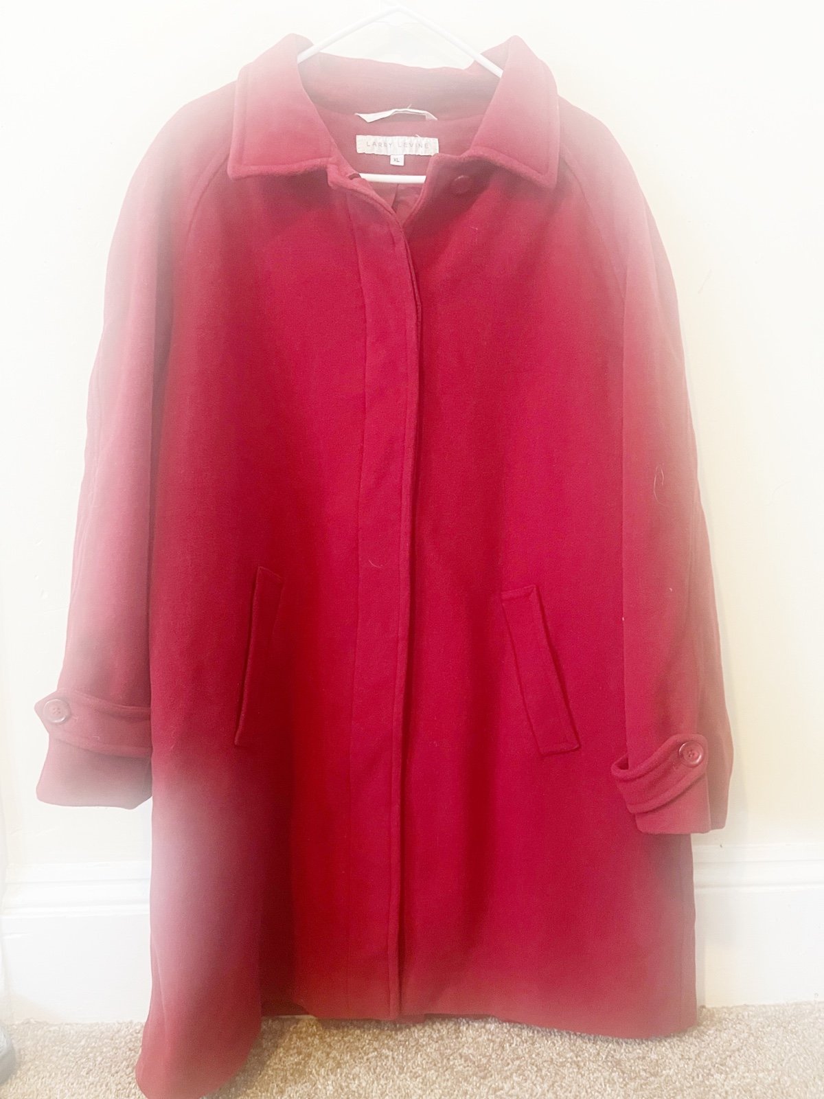 Larry Levine Bright Red Wool & Cashmere Long Coat