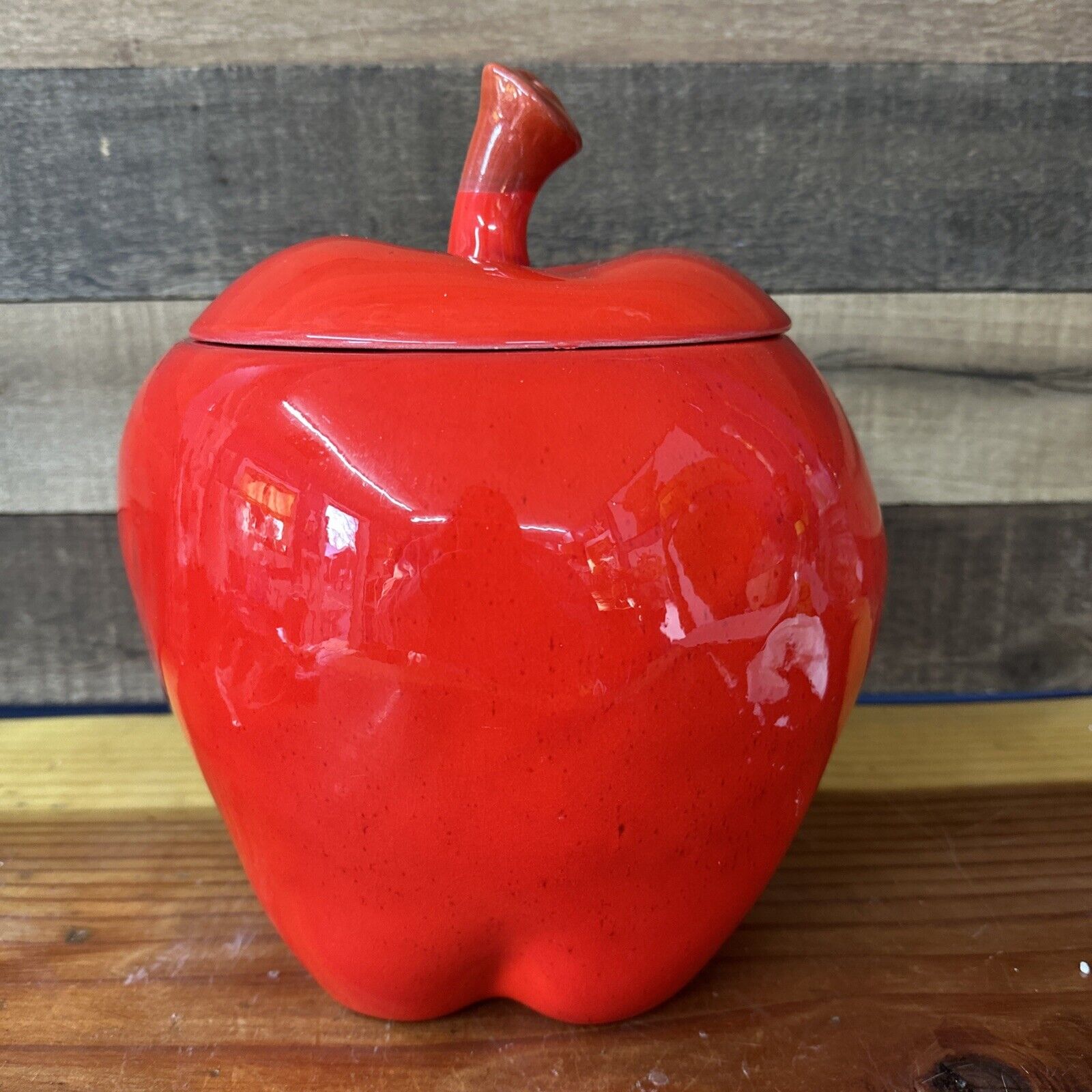 Rare Vintage Large Red Apple Cookie Jar by Doranne of California -flaw