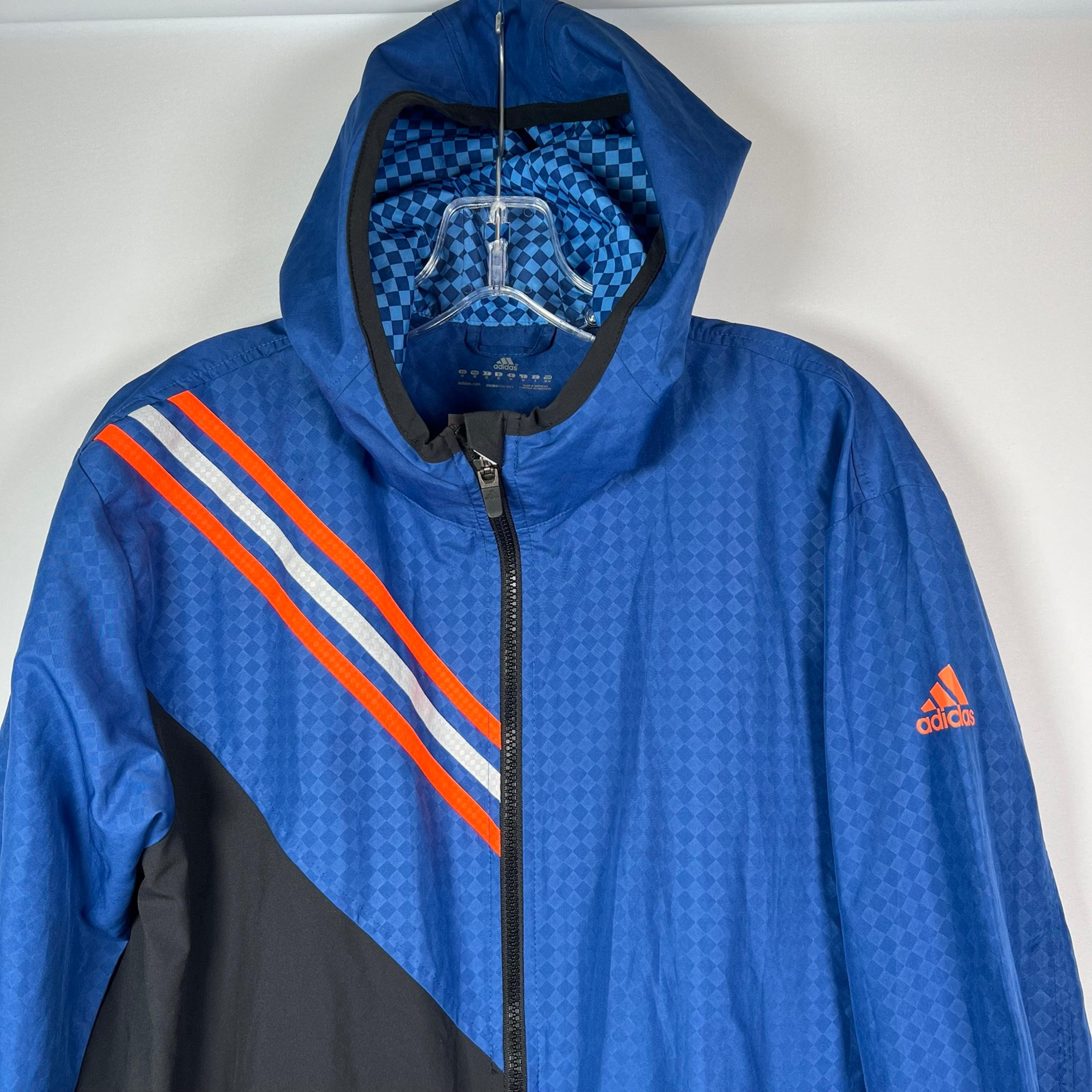Adidas Jacket Men’s Medium ClimaProof Full Zip Long Sleeve Hooded Windbreaker  F