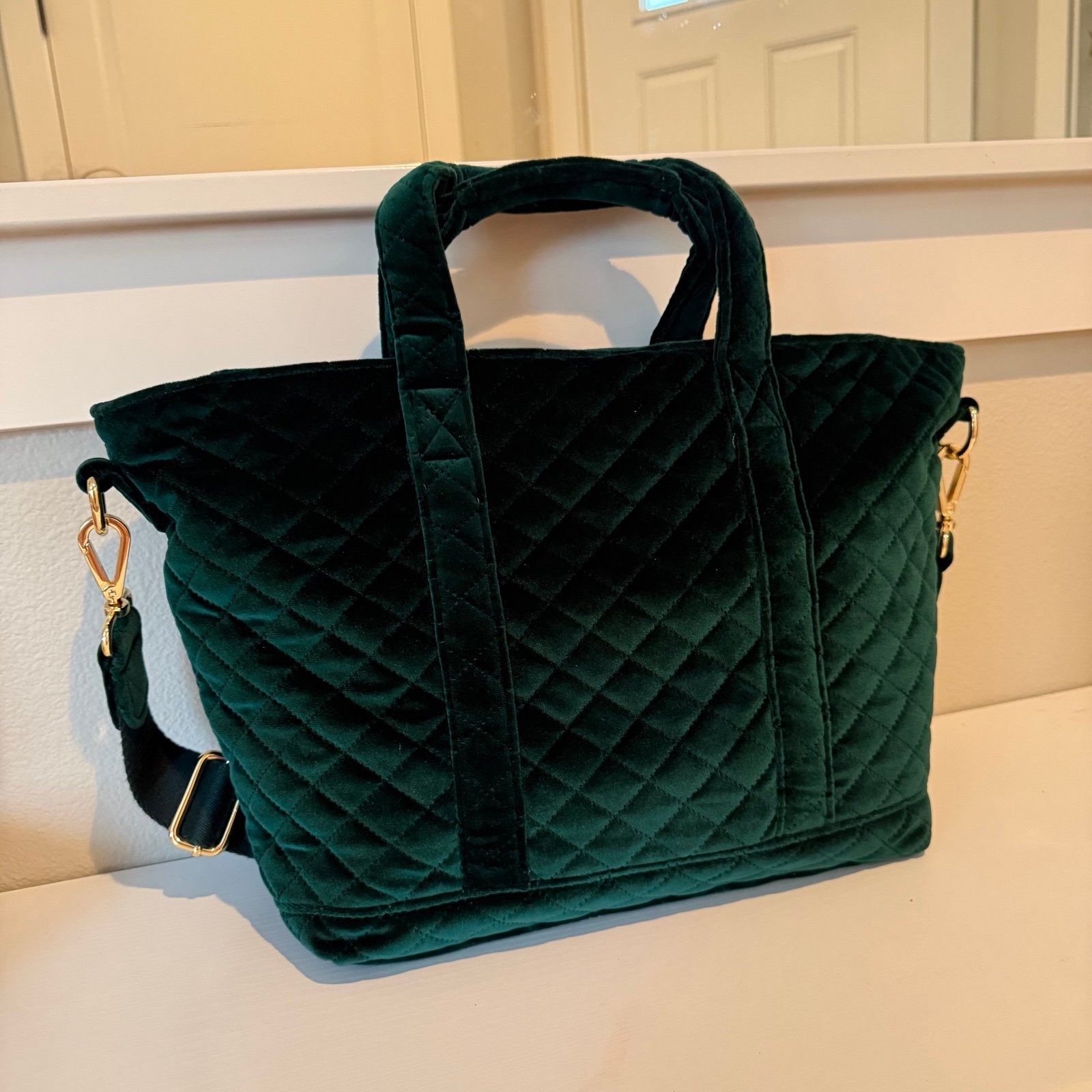 Stoney Clover Lane Velvet Green Quilted Mini Tote Bag