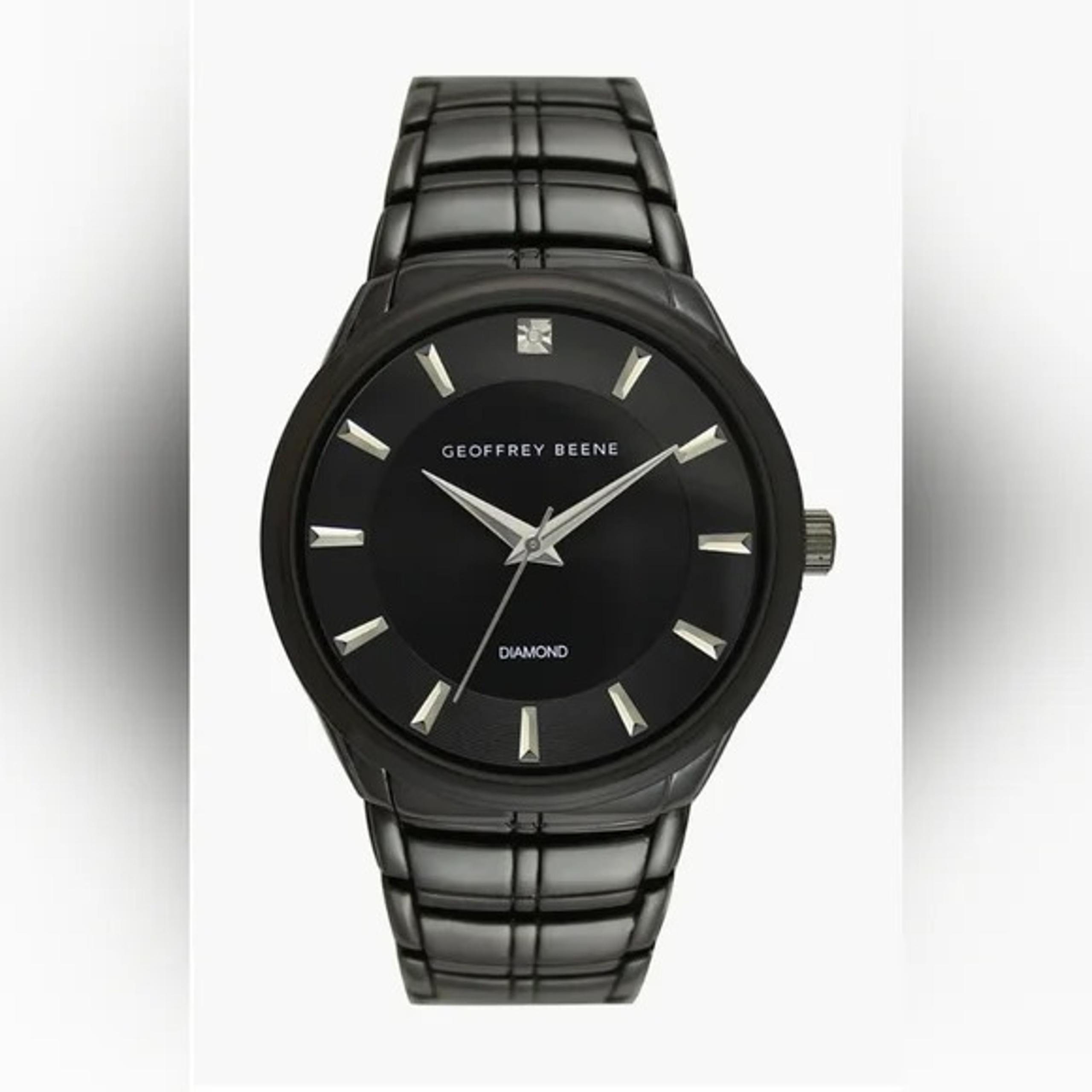 Geoffrey Beene Men's Black Slim Diamond Dial Bracelet Watch