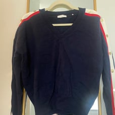 Sandro Navy Cashmere-wool blend sweater with button details