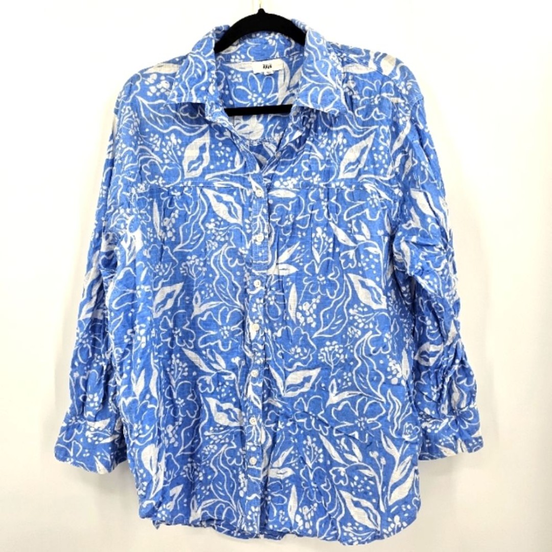 Anthropologie RAHI blue Floral Long Sleeve Button Down Top Size XL
