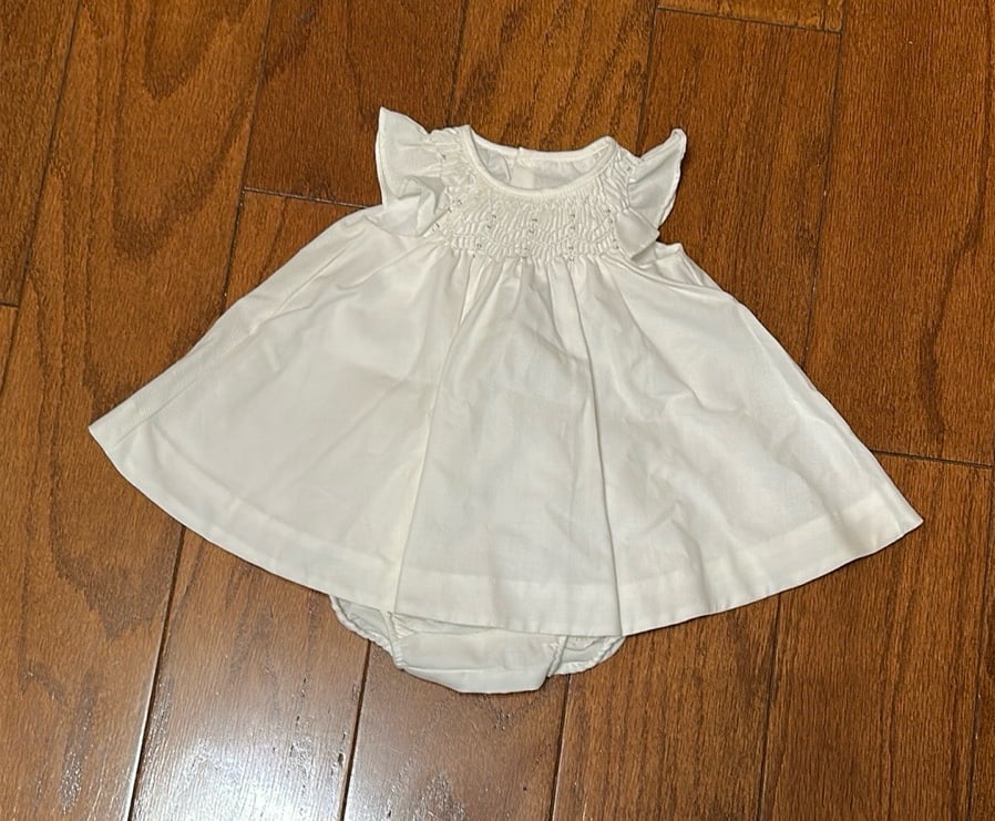 Jacadi baby girl white linen ceremony dress