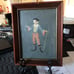 Vintage Needlepoint Young Gentleman In Fancy Dress & Walking Stick Framed EUC