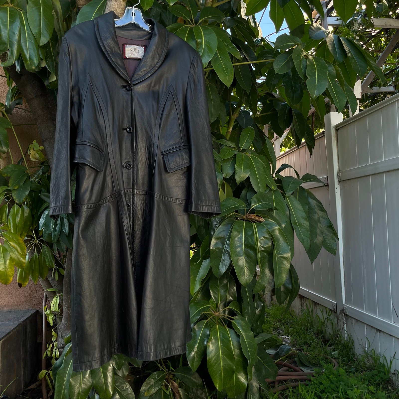 Vintage Pisano black leather long coat