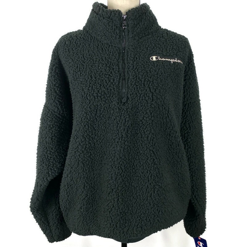 Champion Black Cozy High Pile Quarter Zip Pullover Sherpa Sweater Top Womens XXL