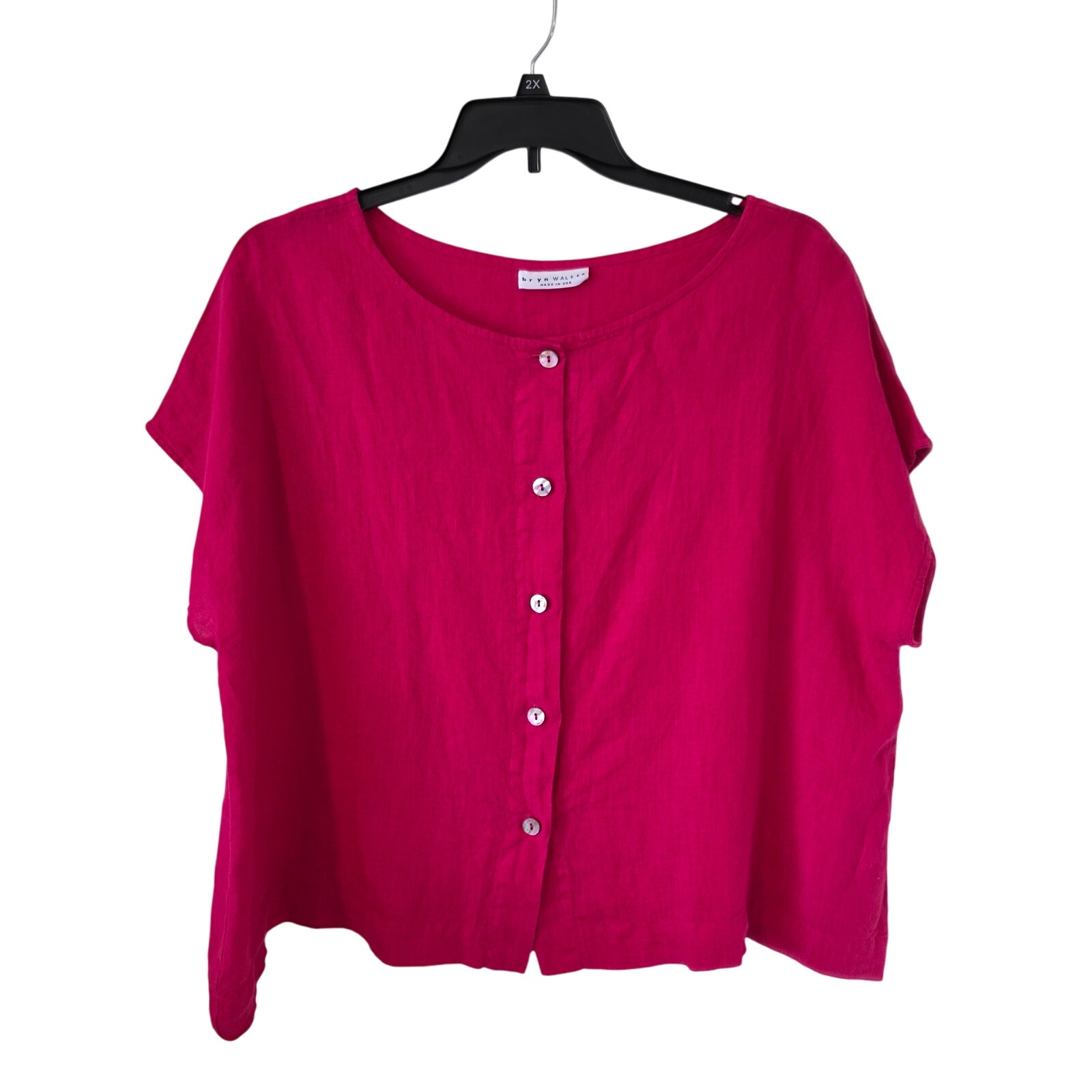 Bryn Walker Womens Short Sleeve Linen Blouse Size Large Pink Workwear Career