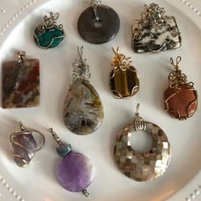 Wired Wrapped Gemstone Hand Made Pendants Lot of 12 Pieces Ready to Hang #784