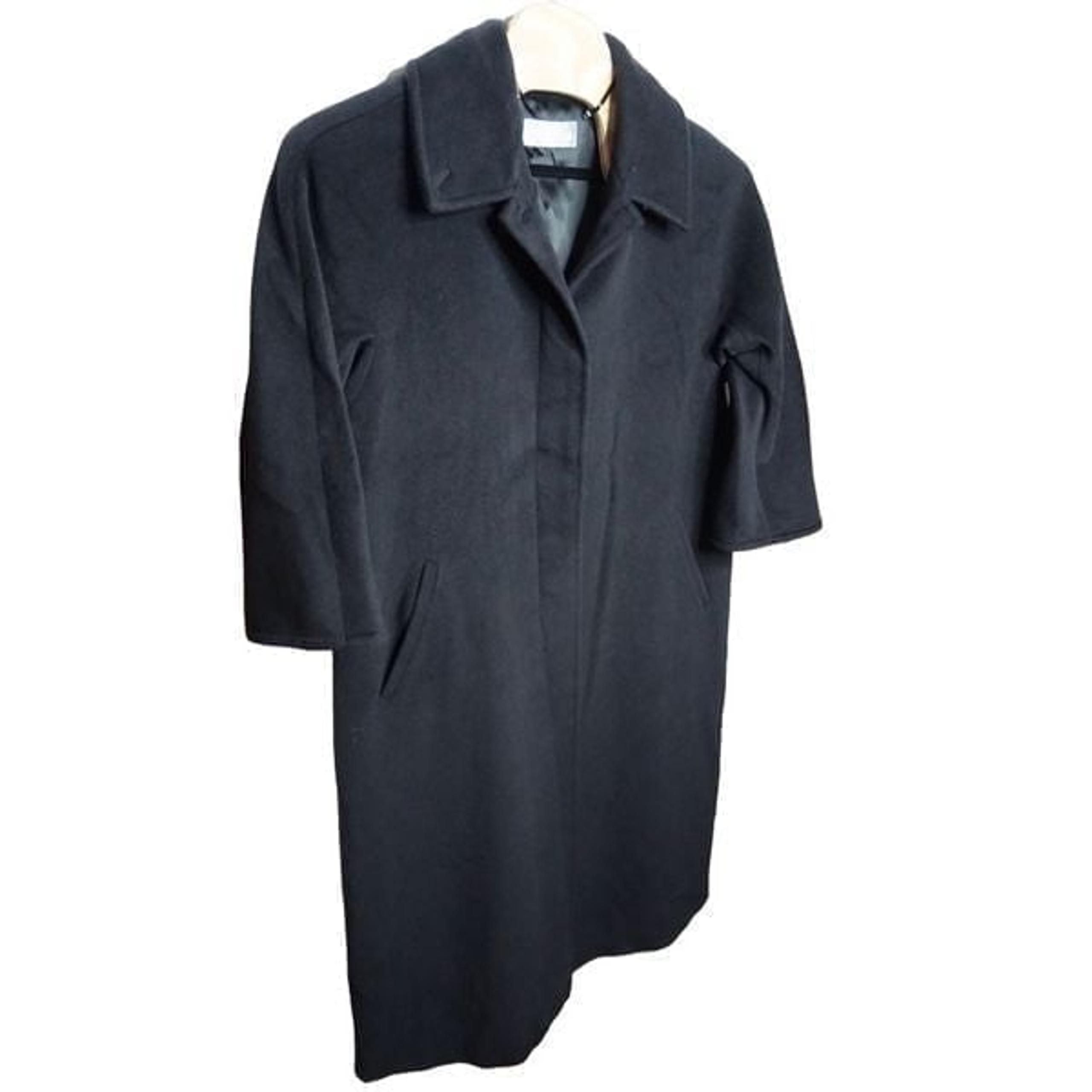 Max Mara Single Breasted Concealed Buttons Long Black Wool Coat US 12 Women's