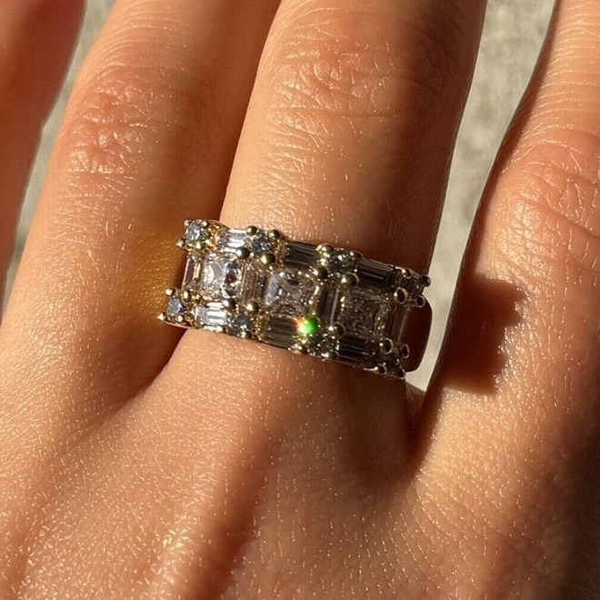 925 Sterling silver gold plated CZ ring size 7