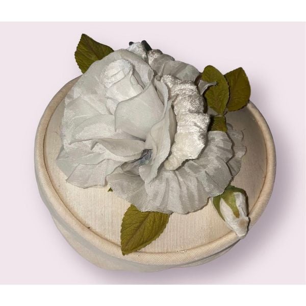 Vintage ivory pillbox hat with flower wedding graduation wedding shower gift