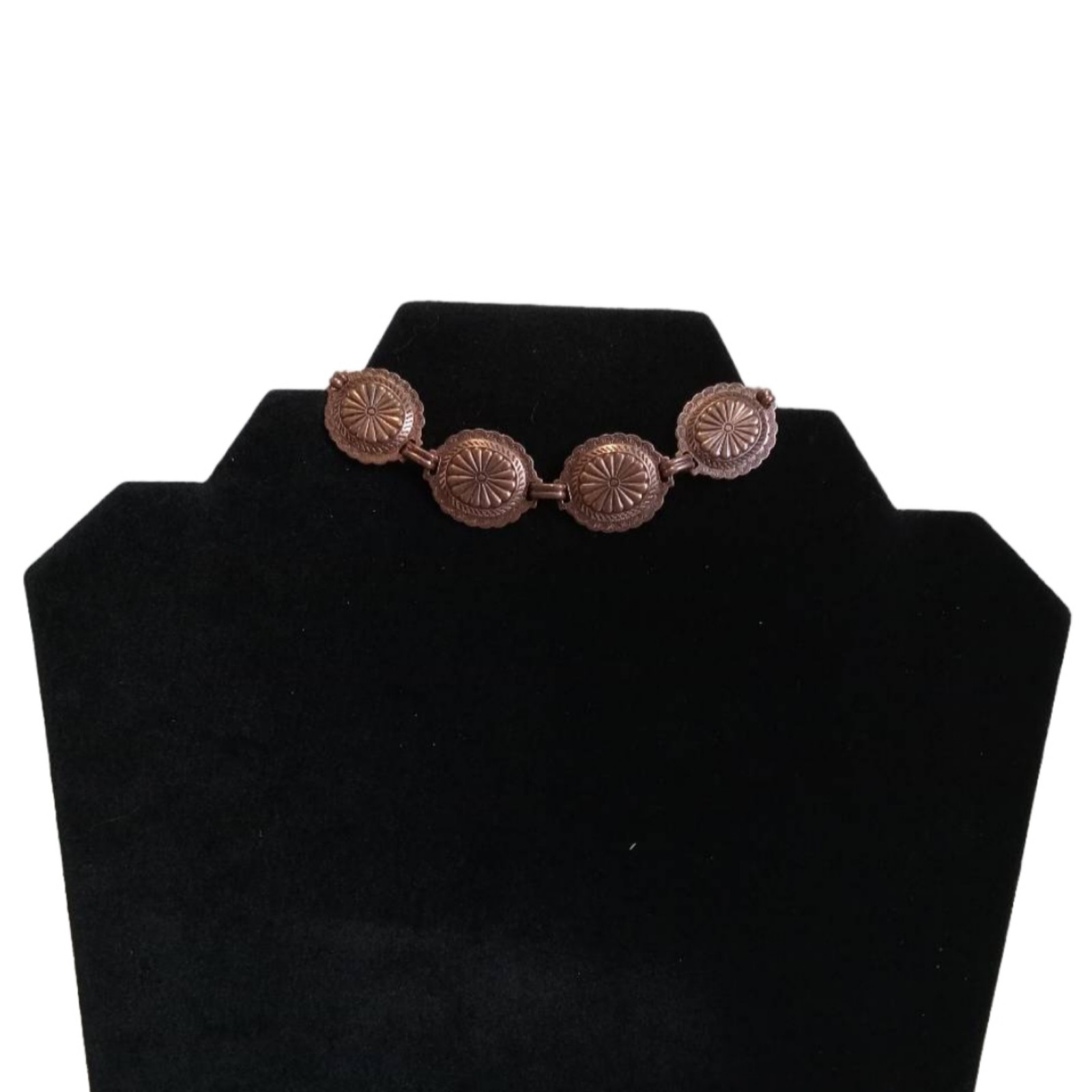 Copper Concho Oval Link Panels Lightweight Southwestern Style Vintage Bracelet