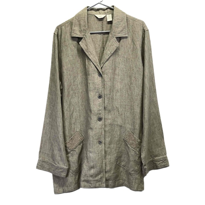 J Jill Tan Womens Linen Lagenlook Blazer Jacket Notched Patch Pockets XLT