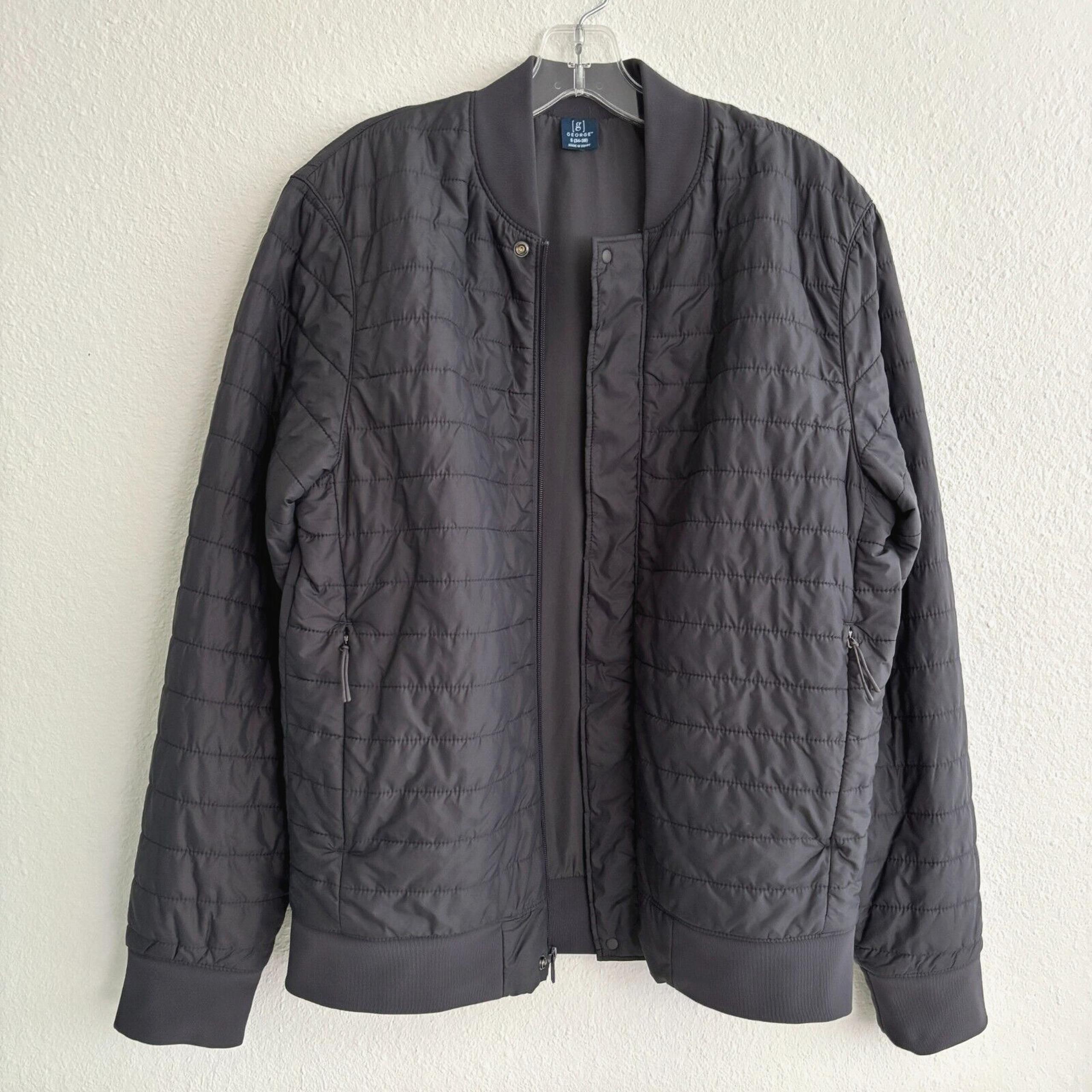 George Men's Puffer Jacket Charcoal Grey Zipper Pockets Size Small 42" Chest EUC