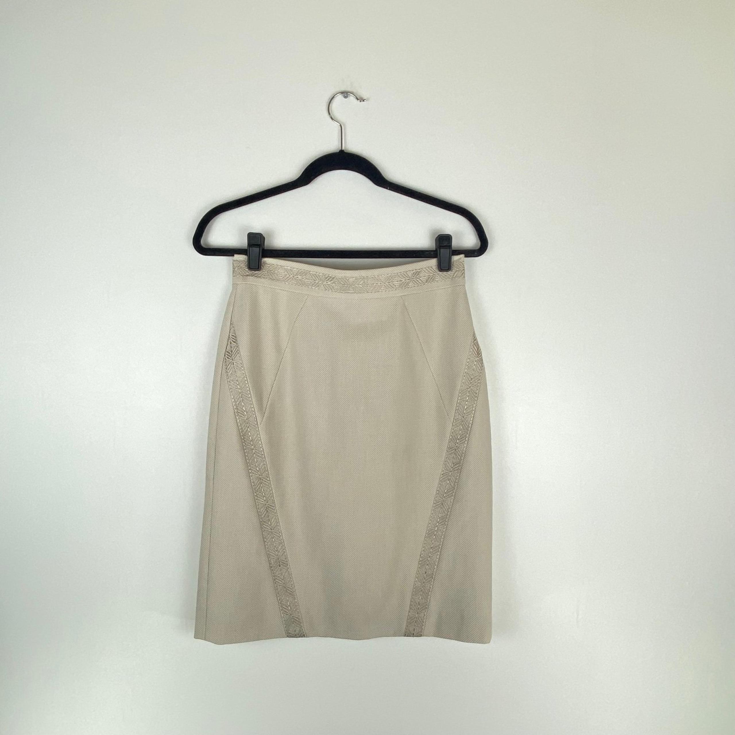 Antonio Melani Womens 4 Skirt Knit Straight Pencil Embroidered Back Zip Beige
