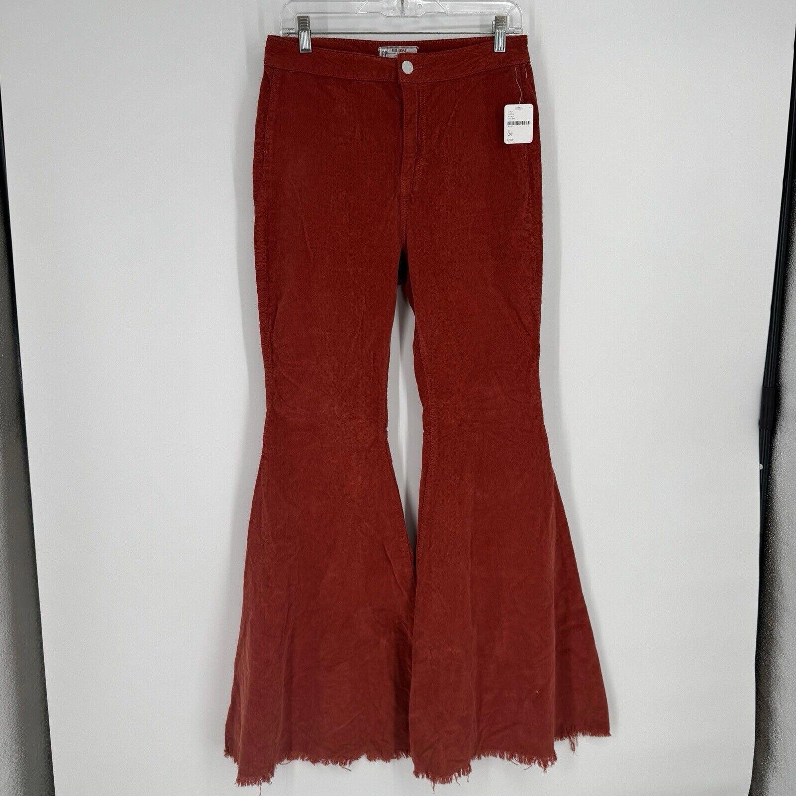 Free People pants womens 29 red orange just float on flare high rise retro 70s