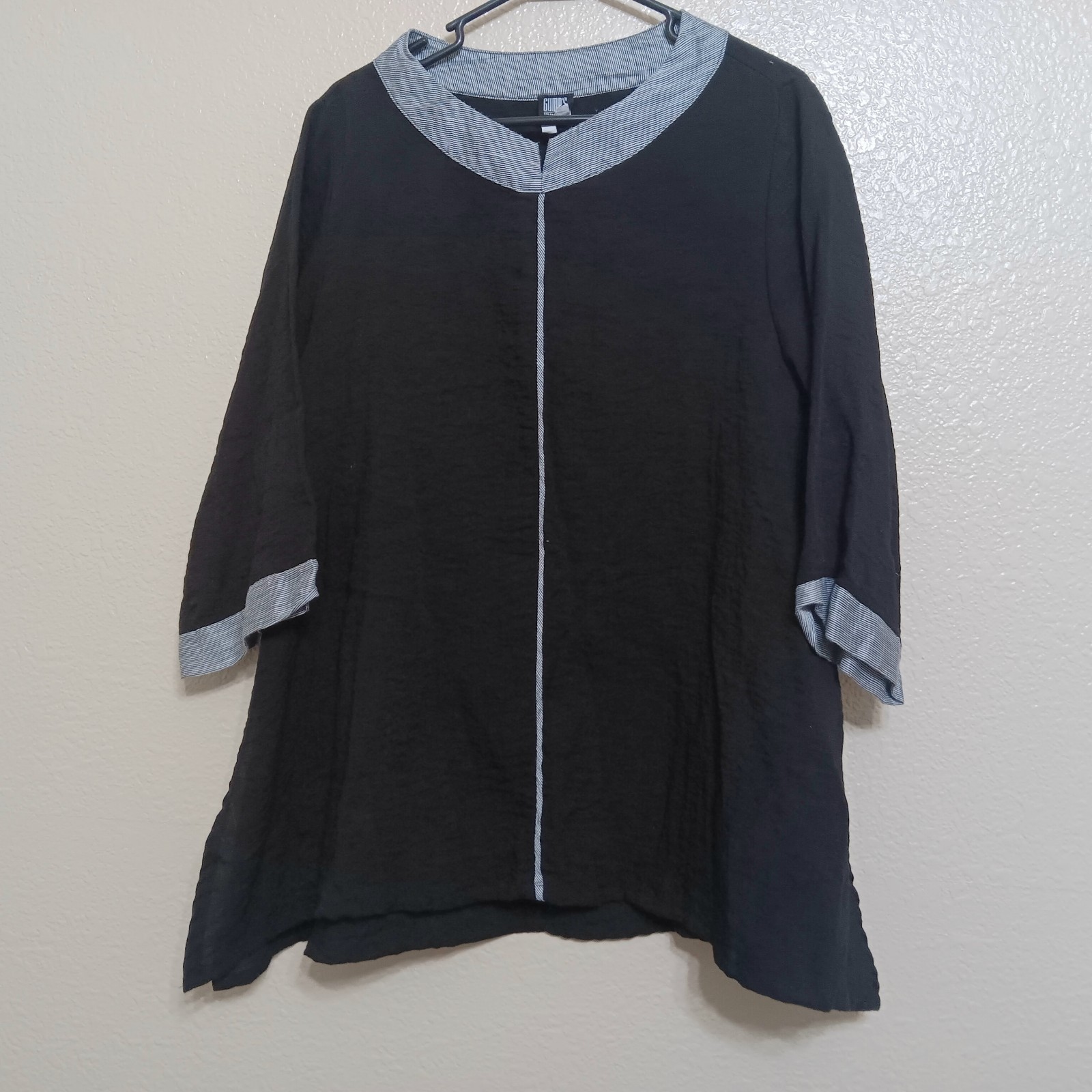 Gumps San Francisco Black Gray Oversized Lagenlook Tunic Top