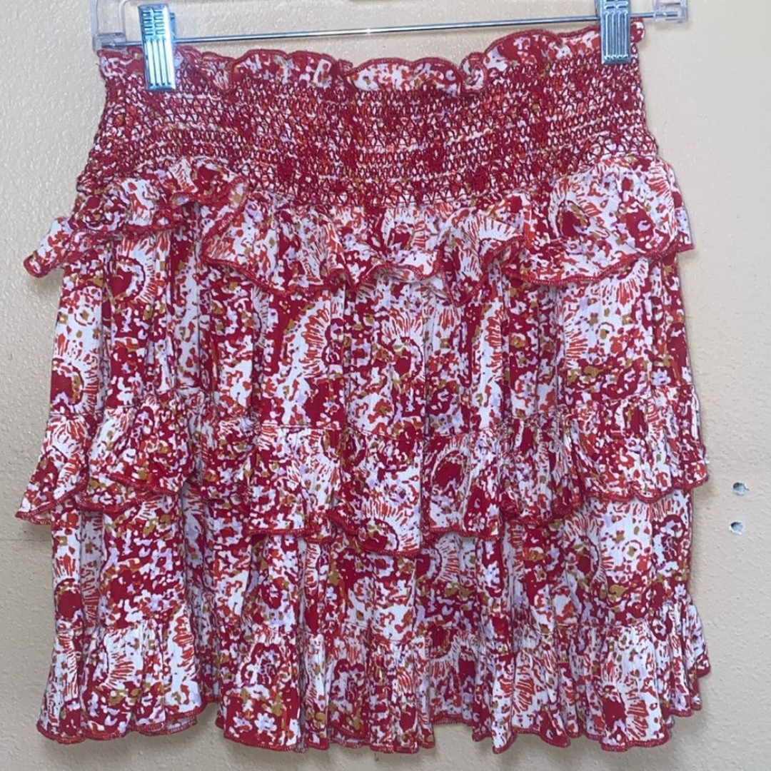 Red Free People Ruffled Layered Skirt XS