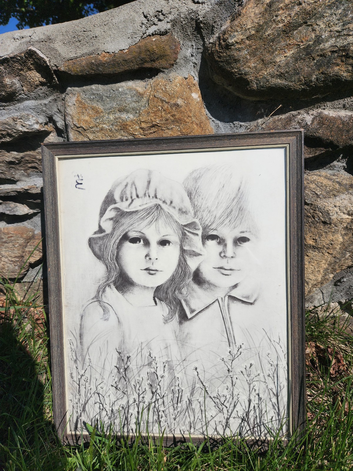 Vintage charcoal Brother and Sister picture