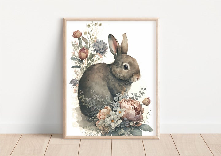 Rabbit and Flowers 8x10 Watercolor Style Matte Art Print (Frame Not Included) Rabbit and Flowers 8x10 Watercolor Style Matte Art Print (Frame Not Included)