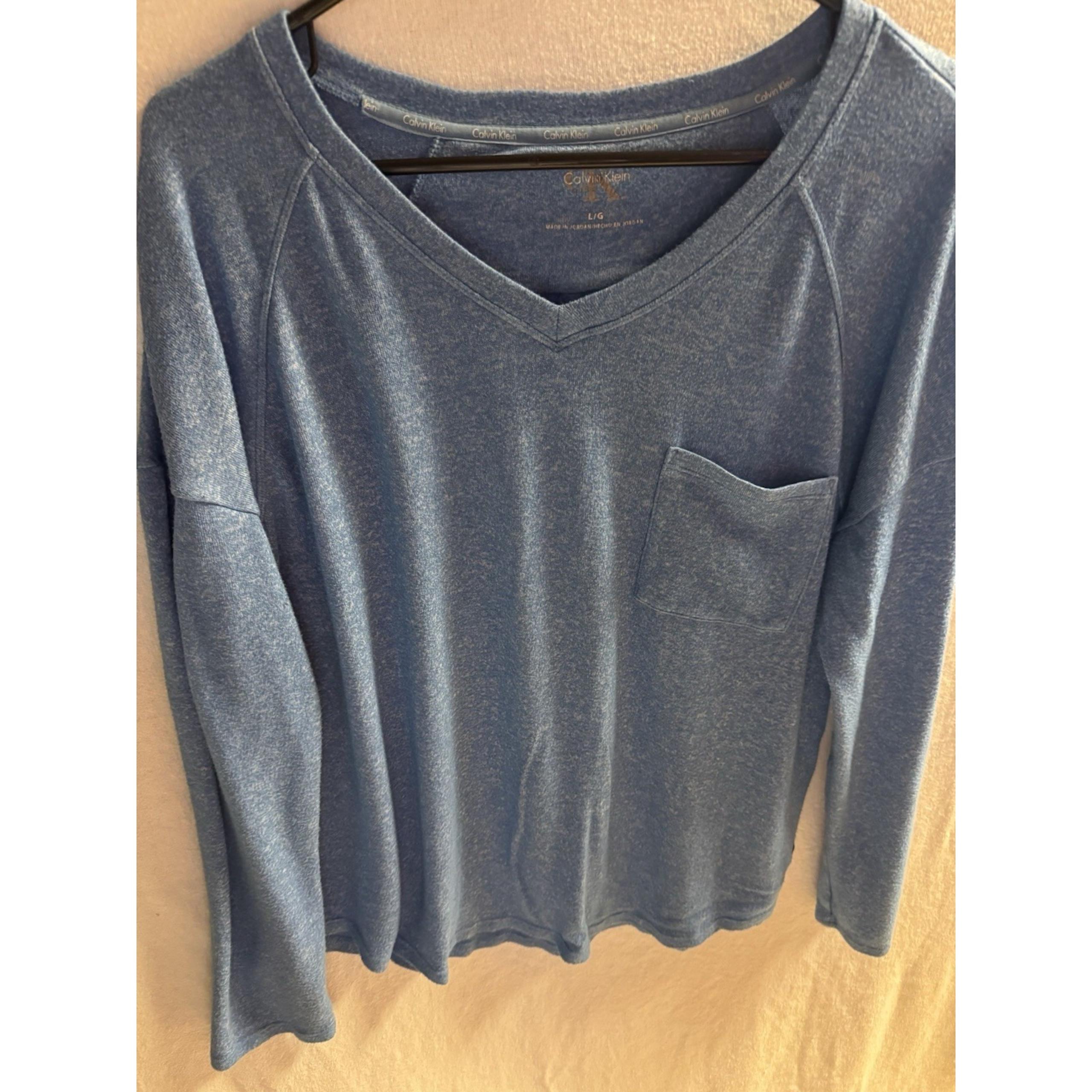 Calvin Klein Long Sleeve V-Neck Sweater Women Large L Blue Cotton SOFT!!