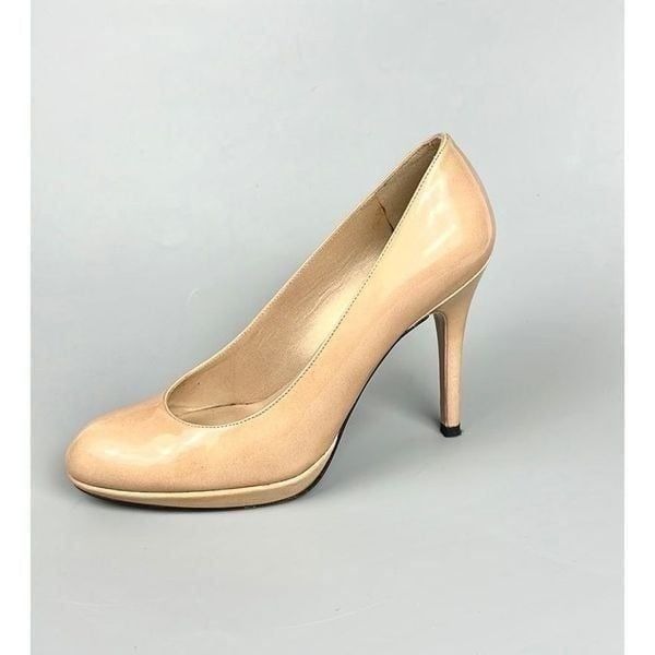 Stuart Weitzman Patent Leather Platform Pumps Neutral Beige 6 1/2