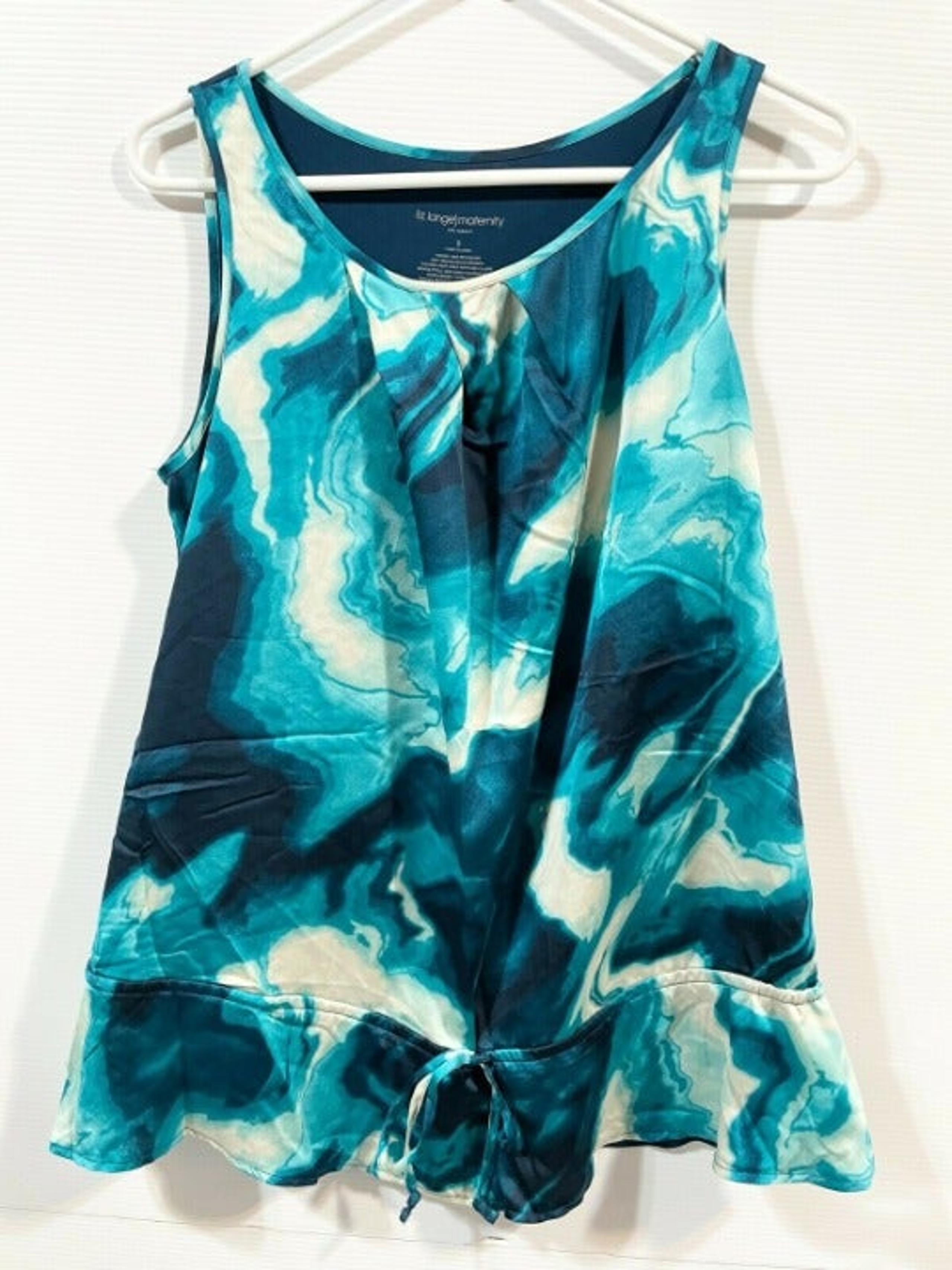 Liz Lange Maternity Dressy Small Tank Top Cinch Tie Waist S Blue Marble Night