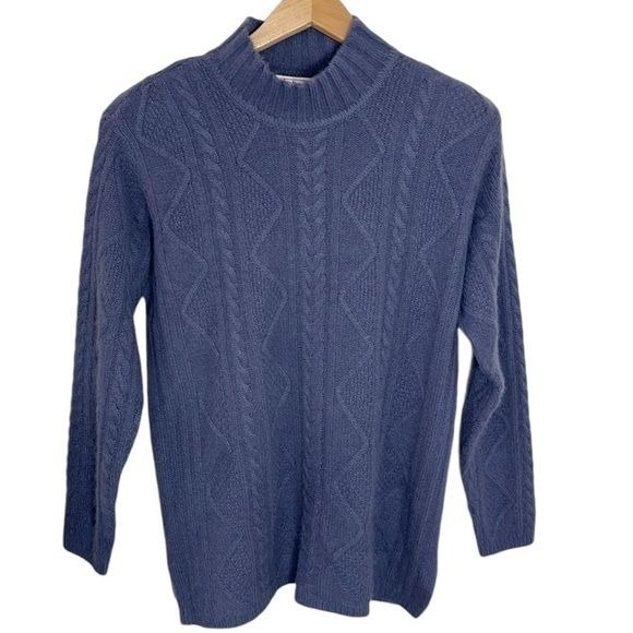 Talbots Vintage Cable Knit High Neck Sweater in blue purple hue Size M