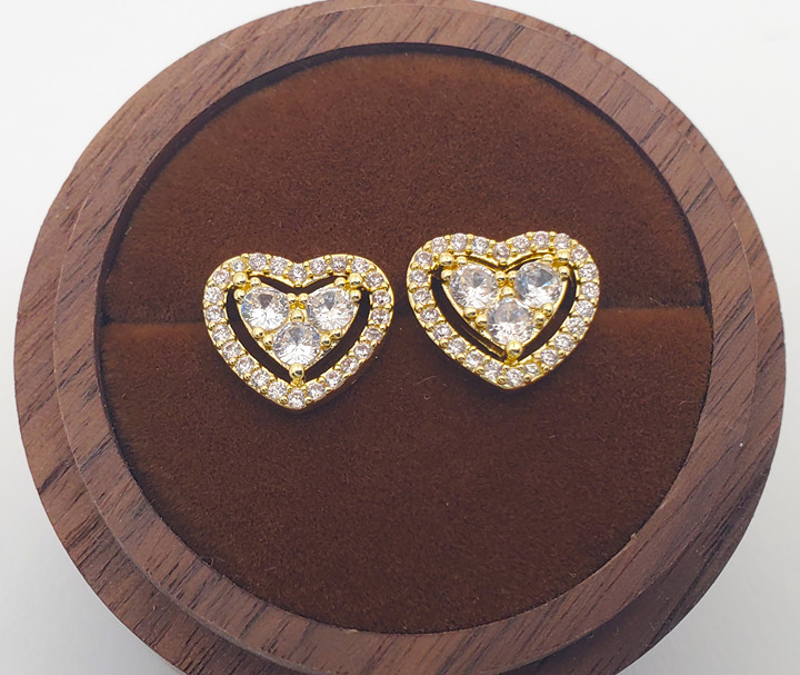 14K Gold Womens 2ct Diamond Heart Stud Earrings Ladies 14 K Silver Studs Jewelry