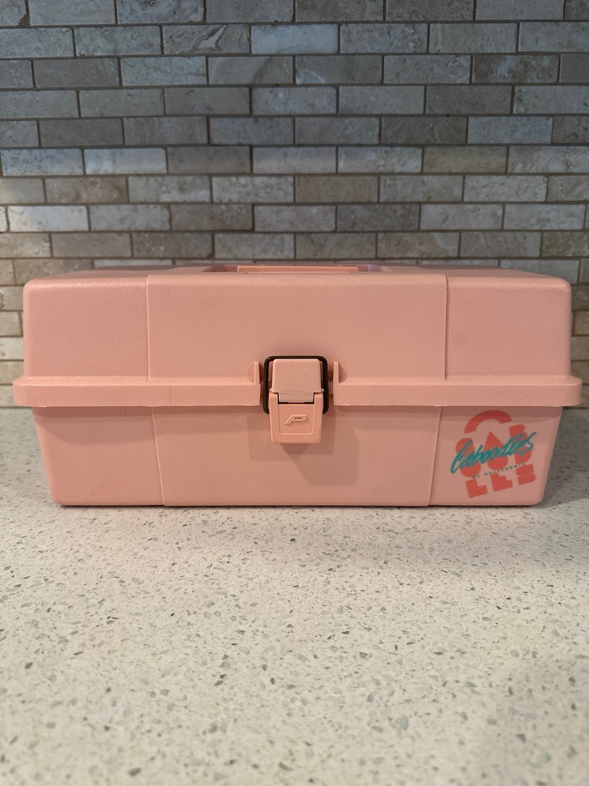Caboodle Vintage Pink Makeup Case Peach/Pink w/ Metal clasp & Pop-up Trays ds