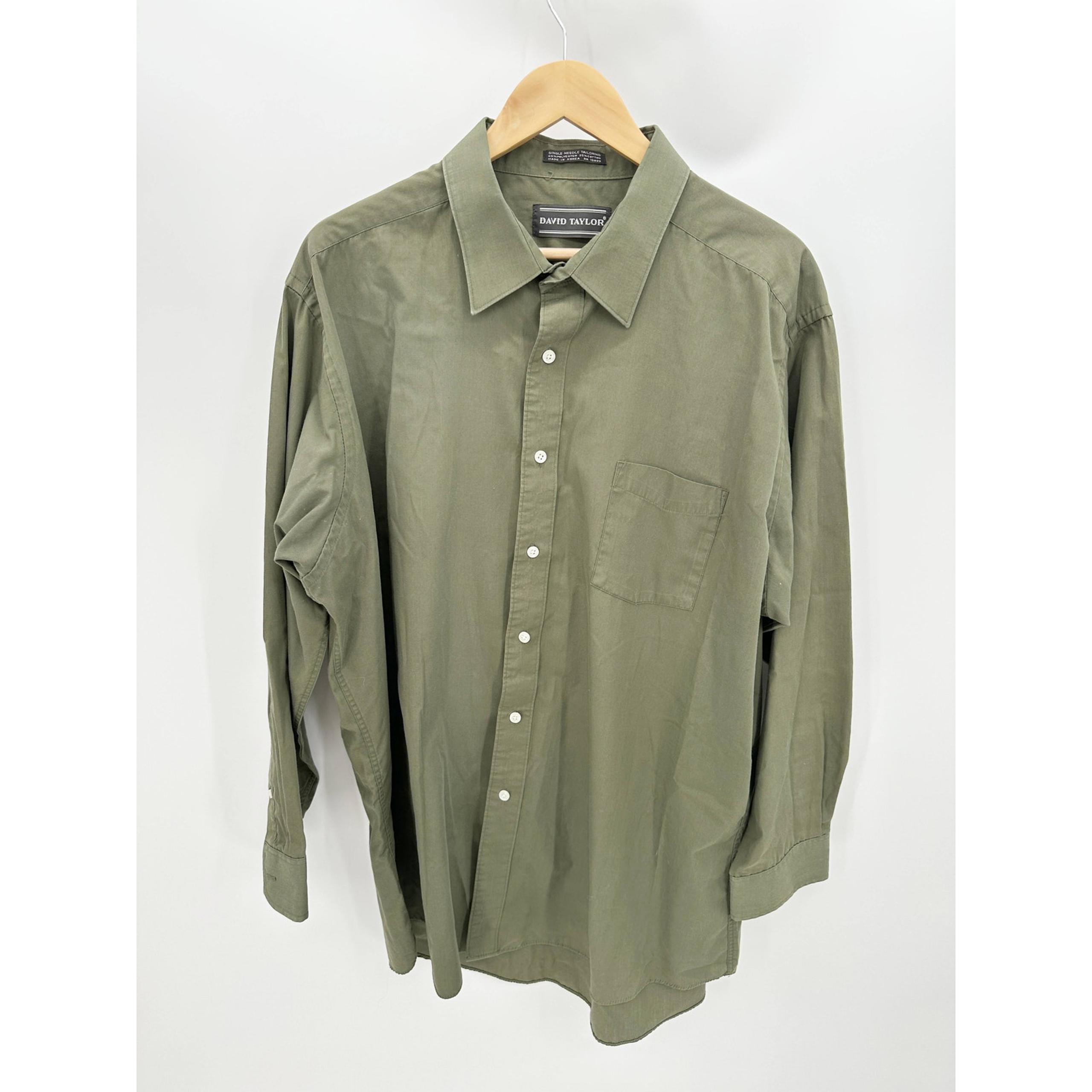 David Taylor Green Long Sleeve Collared Button Up Shirt Men's Size 18.5 34/35