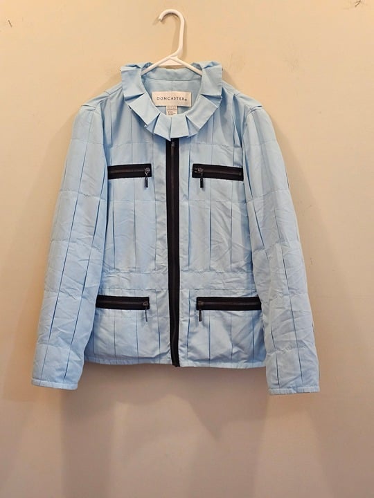 Women's Doncaster Light Blue with Black Trim Zippered Jacket Size 12 Very Unique