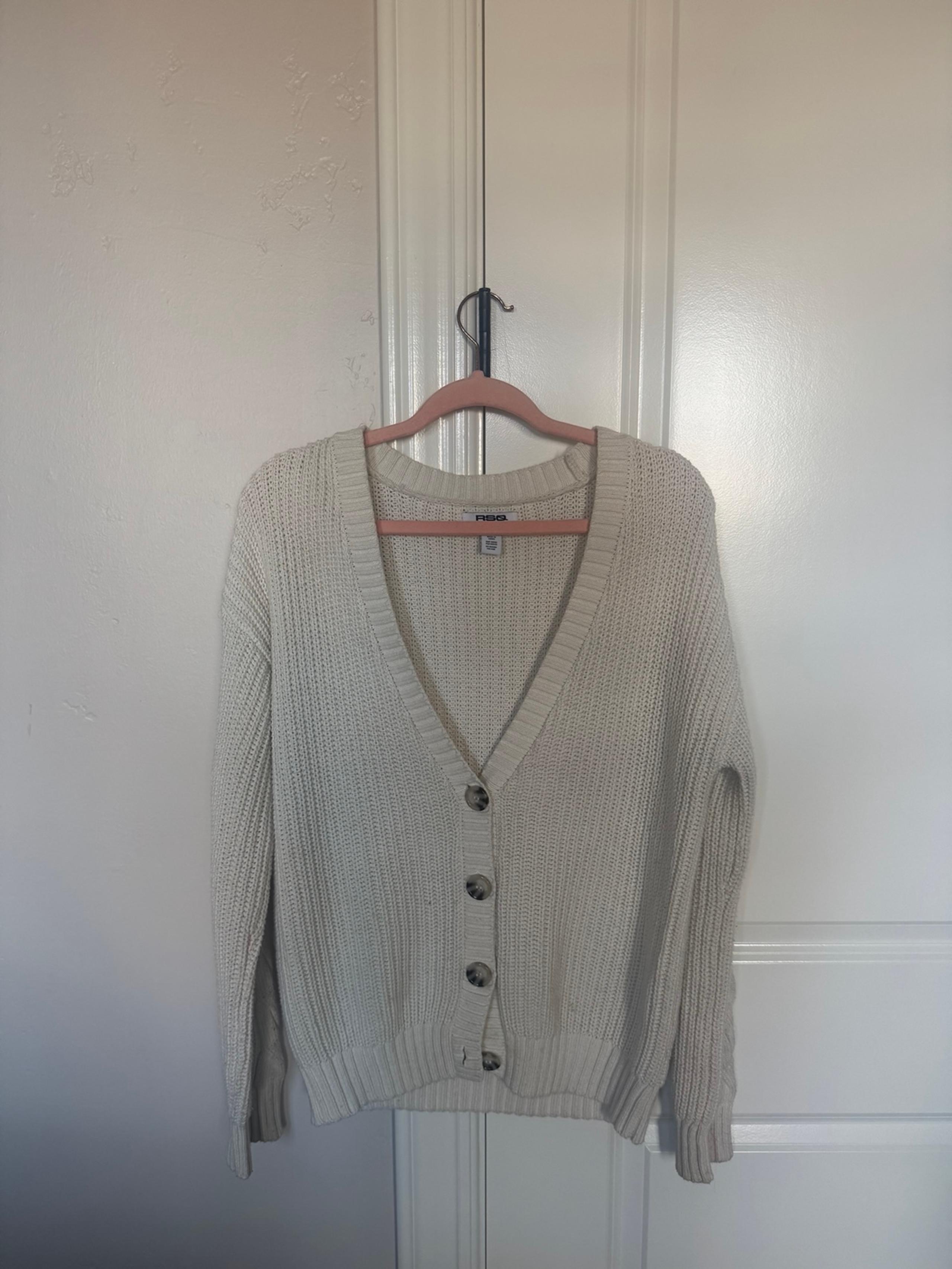 Cream Button-Up V-Neck Cardigan