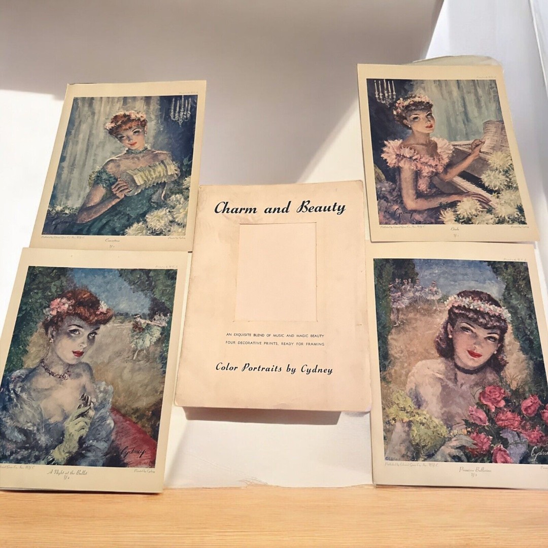 VTG MCM 1950s 4 CYDNEY GROSSMAN Charm And Beauty Art Prints Y1-Y4