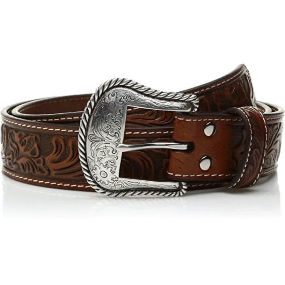 Nocona Belt Co. Men's Floral Embossed Western Buckle Brown Size 42