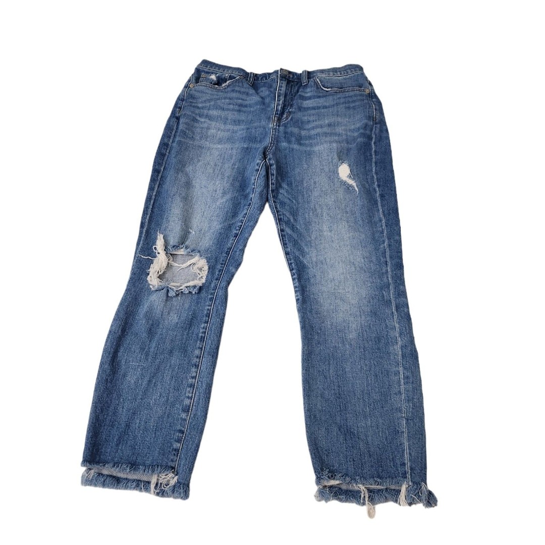 Madewell Jeans Womens 29 Blue High Rise Slim Crop Boyjean Distressed Raw Hem
