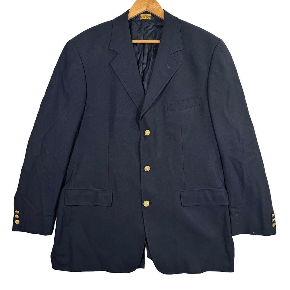 Brooks Brothers Brooksease Mens 43L Navy Wool Blazer Sport Coat Gold Buttons EUC