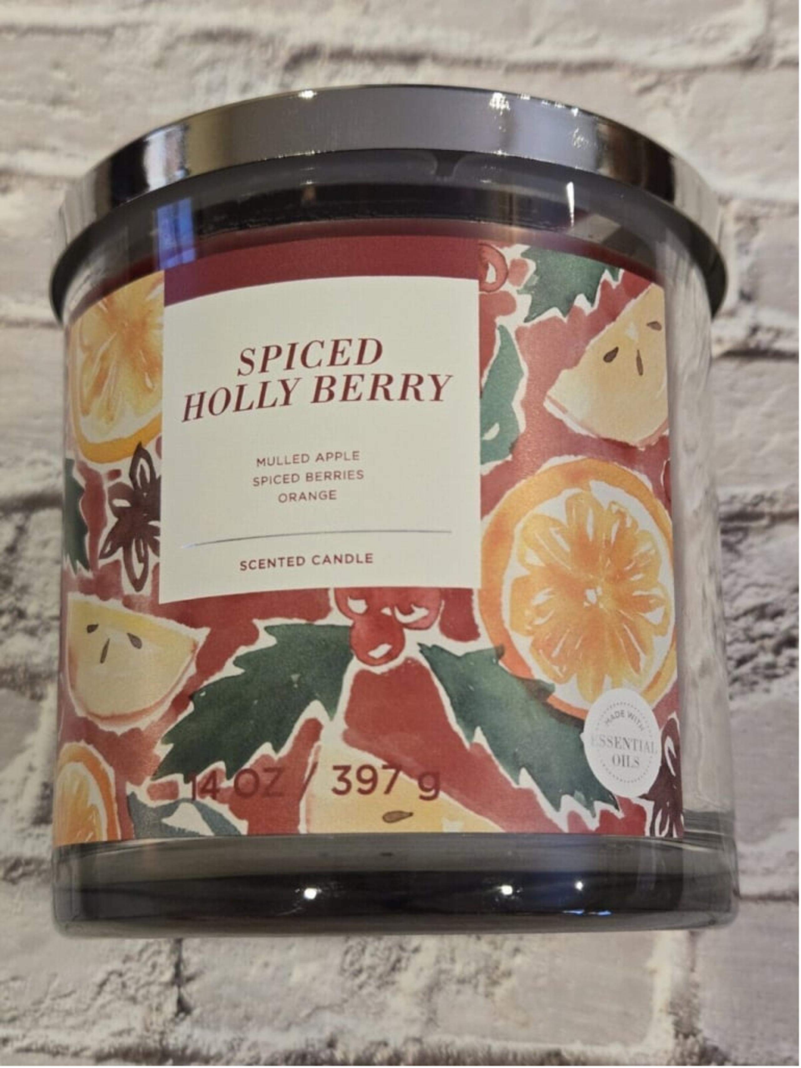 SONOMA 3 Wick, 14oz Jar Candle - SPICED HOLLY BERRY , mulled apple, orange - New